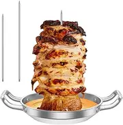 Al Pastor Skewer Stainless Steel Vertical Skewer Stand BBQ Vertical Skewer Pan Vertical Skewer Grill with Plate and 3 Removable Spikes Detachable Vertical Rotisserie for Barbecue Grills Smokers Oven