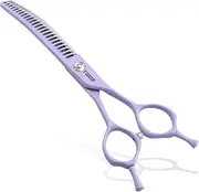 FOGOSP Curved Chunkers Dog Grooming Scissors 6.5" Macarone Series Professional Pet Grooming Shears for Small Dogs Pets Japan 440C Stainless Steel Sharp & Durable(Purple, 24Teeth Curved Thinners)