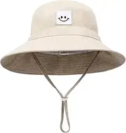[TOMVAES] Outdoor Beach Hat, Baby Bucket Hats, Portable Toddler Bucket Hat, Child Sun Hat with Chin Strap，Suitable for Baby Girl boy Adjustable Caps (Khaki, 50) (AU, Numeric Height, 50, Khaki)
