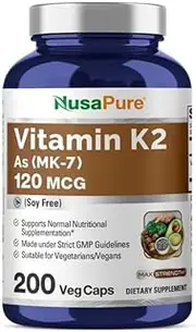 Vitamin K2 MK7 100mcg 200 Veggie Caps (Non-GMO, Vegetarian & Gluten Free) - Helps Utilize Calcium for Bones - Supports Healthy Skeletal Muscle Functions