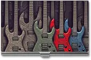 [LKHDS] Slim Aluminum Alloy Business Card Holder Guitar Pattern Pocket Business Card Case Portable Business Card Wallet Business Card Holders Handheld Card Box for Women Men, style, One size, Style, One