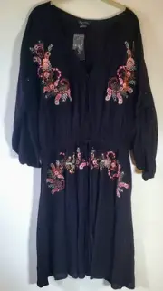 New City Chic Seville Tunic Dress Womens Size 16 Embroidered Boho Gauzy Peasant