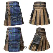 Men Scottish Gothic Kilt Spirit of Scotland Front Apron Utility Kilt Size 28-62