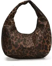 [AZURAOKEY] PU Leopard Print Crescent Handbag for Women Vintage Leather Tote Shoulder Handbag Top Handle Hobo Bag