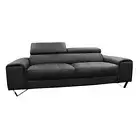 LOVISA GENUINE LEATHER 3-SEATER SOFA COUCH SETTEE BLACK