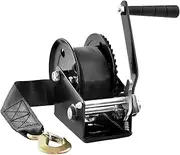 Manual winch Boat Trailer Winchw/ 23ft Polyester Strap & Two-Way Ratchet,Manual Operated Crank Winch Cable Puller(2000LBS)