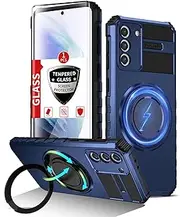 IYTRRYH for Samsung Galaxy S21 Case Compatible Wireless Charging Magnetic,with Screen Protector,for S21Phone Case Built-in 360°Kickstand Ring Military Grade Drop Shockproof Heavy Duty Protection Blue