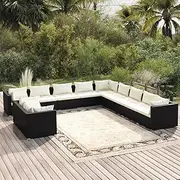 11 Piece Garden Lounge Set with Cushions Black Poly Rattan Patio Bar Sets