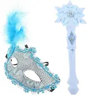 Light Up Snowflake Wand: Glow Wand with Sound Princess Wand Stick Costume Eye Mask for Girls Birthday Party Cosplay Accessories (Without Batteries)