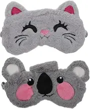 Ipetboom 2Pcs Cartoon Eye Masks Plush Shading Blindfolds for Comfortable Sleep Lovely Eye Protective Patches for Home Travel Airplanes and More
