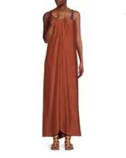 VIX Paula Hermanny Emily Silk Blend Cover Up Maxi Dress in Camel Size 6 NEW