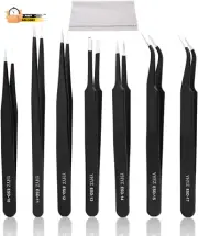 7Pcs Precision Tweezers Set, Premium Anti-Static Stainless Steel ESD Tweez