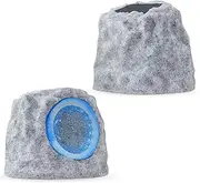 Wireless Outdoor Rock Speaker – Solar Charging, 7 RGB Colors, Waterproof Bluetooth 5.0 Speaker for Pool, Garden, Deck, and Outdoor Activities (Grey, 2 Pack)