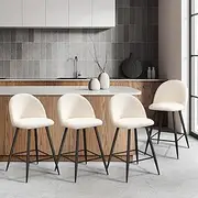 [OIKITURE] 4PC Bar Stools, Bar Stool Set of 4 with Sherpa Boucle Fabric Upholstered, Bar Stools Kitchen Counter in 58cm Seat Height Floor for Home Bar Outdoor Indoor, White & Black