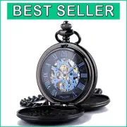 Luxury Skeleton Dial Pocket Watch - Housed in Elegant Gift Box with Chains