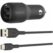 Belkin BoostCharge Dual USB-A Car Charger 24W + USB-A to USB-C Cable [CCE001bt1MBK]