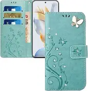 [LEMAXELERS] Oppo A78 5G Case, for Oppo A78 5G Mobile Phone Case Glitter Diamond Butterfly Flowers Embossing Flip Case PU Leather Cover Magnetic Protective Mobile Phone Case for Oppo A58 5G, GH Green