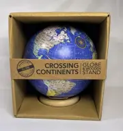 NIB CROSSING CONTINENTS World Globe Blue Decorative Desk Decor Tabletop W Stand