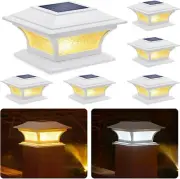 SIEDiNLAR Solar Post Cap Lights Outdoor Glass LED Fence Deck 6 Pack, White