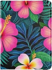 [Amooorous] Summer Plumeria Hibiscus Palm Leaf Leather decorative passport holder for travel family Travel Documents Organizer Protector Card Holder Passport Case Waterproof, Summer plumeria hibiscus Palm leaf, 1