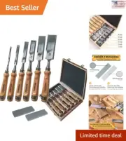 Premium Professional Wood Chisel Set - 6 Chisels + 2 Bonus Sharpening Stones