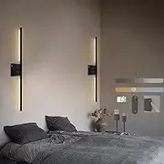 Battery Operated Wall Lights Indoor USB Rechargeable LED Wall Lamp with Remote Control Dimmable Touch Wall Light Wireless Black Rotation Modern Wall Sconce for Living Room Bedroom (2 Packs,72CM)