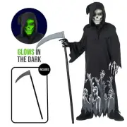 Kids Glow in the Dark Grim Reaper Costume Scythe Boys Girls Halloween Death Robe