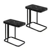 SOGA 2X 30x50cm Black Ceramic Sofa Side Square Mini Table w/ Black Metal Legs