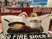 Elite Gourmet Double Flat Burner Electric Buffet Burner, 1500w Griddle Hot Plate