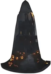 VPPUR Halloween Goth Print Unisex Hooded Cloak For Carnival Theme Party Decorations Witch Costume Cosplay