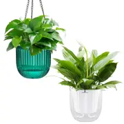 SpringUp 2 Pack Self Watering Hanging Planters Pots 16.5 cm Plant Hanger With Drainage Holes For Garden Home(White+Emerald)