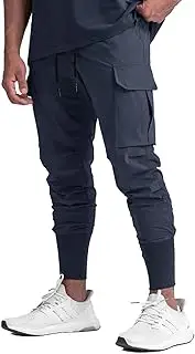 [ZACAGO] Men's Lightweight Cargo High Rib Jogger Slim Fit Workout Pants with Zip Pockets