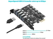 PCIe to USB 3.1 Gen 2 Expansion Card Express Card 20Gbps 5 USB A & 2 USB C Ports