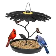 Platform Bird Mealworm Feeder for Outdoor Hanging - Decorative Metal Black