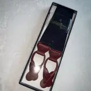 Brooks Brothers Suspenders Button End Navy Blue Leather Accents
