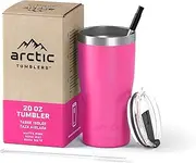 [Arctic Tumblers] 20 oz Matte Pink Insulated Tumbler with Straw & Cleaner - Retains Temperature up to 24hrs - Non-Spill Splash Proof Lid, Double Wall Vacuum Technology, BPA Free & Built to Last