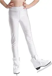 [RUNQHUI] Kids Girls Sparkly Rhinestones Ice Skating Pants Youth Crystal Figure Skating Ballet Dance Trousers Tights