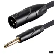 6FT XLR 3 Pin Male to 6.35mm 1/4" TRS Stereo Male Microphone Audio Cable Gold