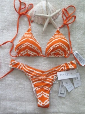 NEW Seafolly Zanzibar 12 AUS Slide Tri & 12 Zanzibar High Cut Rio Pant Mandarin