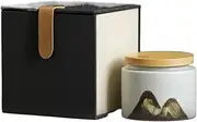 Vintage Ceramic Tea Jar， kitchen storage,Porcelain Tea Canister for Loose Tea Mini Portable Ceramic Tea Can Retro Sealed Ceramic Can Loose Tea Tin with Black Box Tea Storage(White)