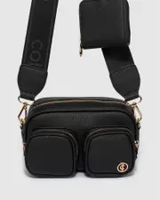 Black Amalia Double Pocket Crossbody Bag