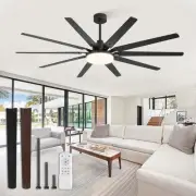 72 inch Large Ceiling Fans with Lights and Remote, Outdoor Black Ceiling Fan ...