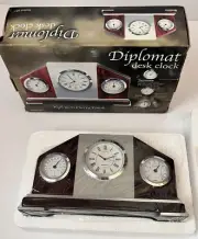 Diplomat Executive Desk Clock Quartz Movement Thermometer Gloss Cherry Finish
