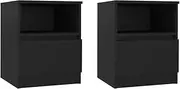 vidaXL 2X Bed Cabinets Indoor Living Room Bedroom Side Bedside Table Storage Nightstand Home Organiser Furniture Black Engineered Wood