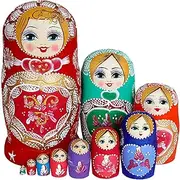 Stacking Nested Set Russian Nesting Dolls Wooden Handmade Dolls 10 Piece Cute Girl Pattern Great Toy Boy Birthday Home Decoration Handmade Nesting Dolls