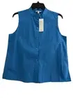 Eileen Fisher Calypso Cotton Poplin Mandarin Collar Shirt Sleeveless XL NWT $118