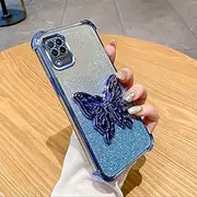 [WOWUDI] Glitter Cover for Oppo A96, with Foldable Glitter Butterfly Invisible Stand TPU ElectroPlated Frame Protective Shell Suitable for Women and Girls- Silver