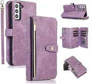 UEEBAI Case for Samsung Galaxy A54 5G, 9 Card Slots Retro Leather Wallet Shockproof Flip Cover with Hand Strap Card Slots Zipper Pocket Kickstand Handbag Magnetic Closure - Retro Purple
