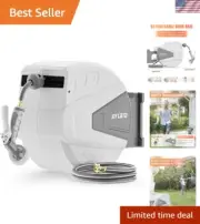 Retractable Garden Hose Reel Polyvinyl Chloride 100 FT Wall Mount with 9-Patt...