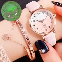在飛比找蝦皮購物優惠-女士手錶原宿韓式簡約可愛夜光女孩皮革石英模擬手錶